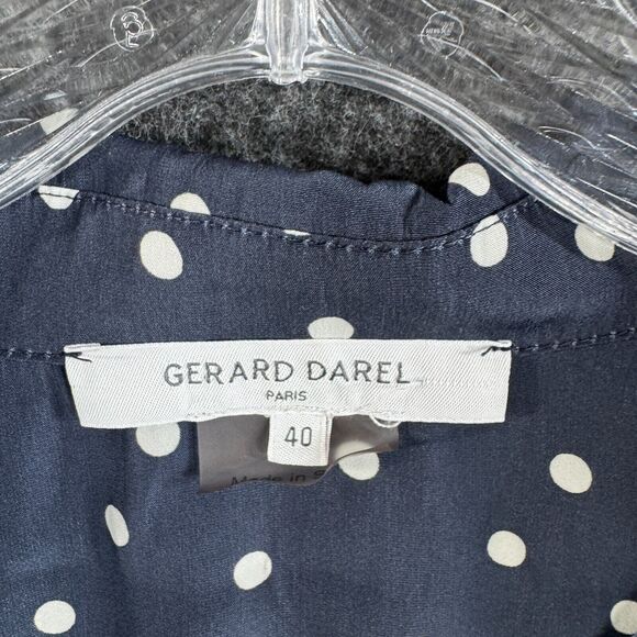 Gerard Darel Blouse Women's 40 Navy Blue Polka Dot Buttons - Picture 3 of 9